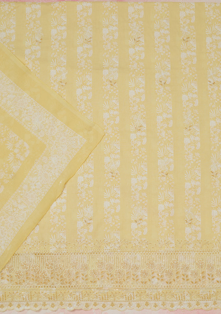 Yellow Threadwork Cotton Unstitched Salwar Suit