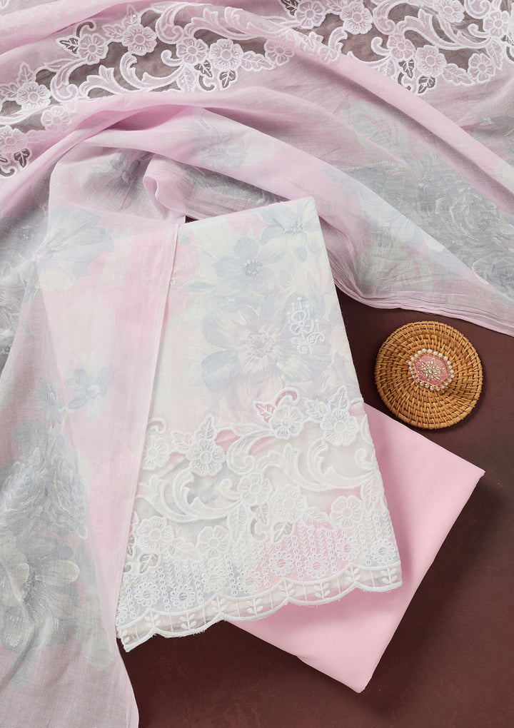 Baby Pink Threadwork Cotton Unstitched Salwar Suit