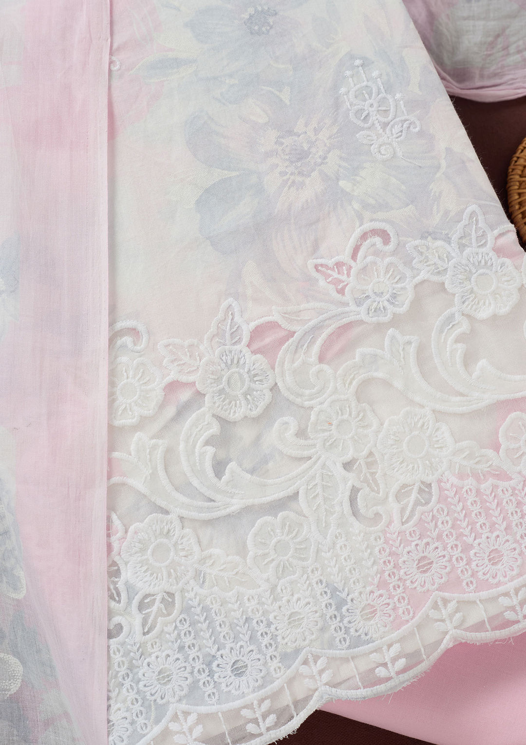 Baby Pink Threadwork Cotton Unstitched Salwar Suit