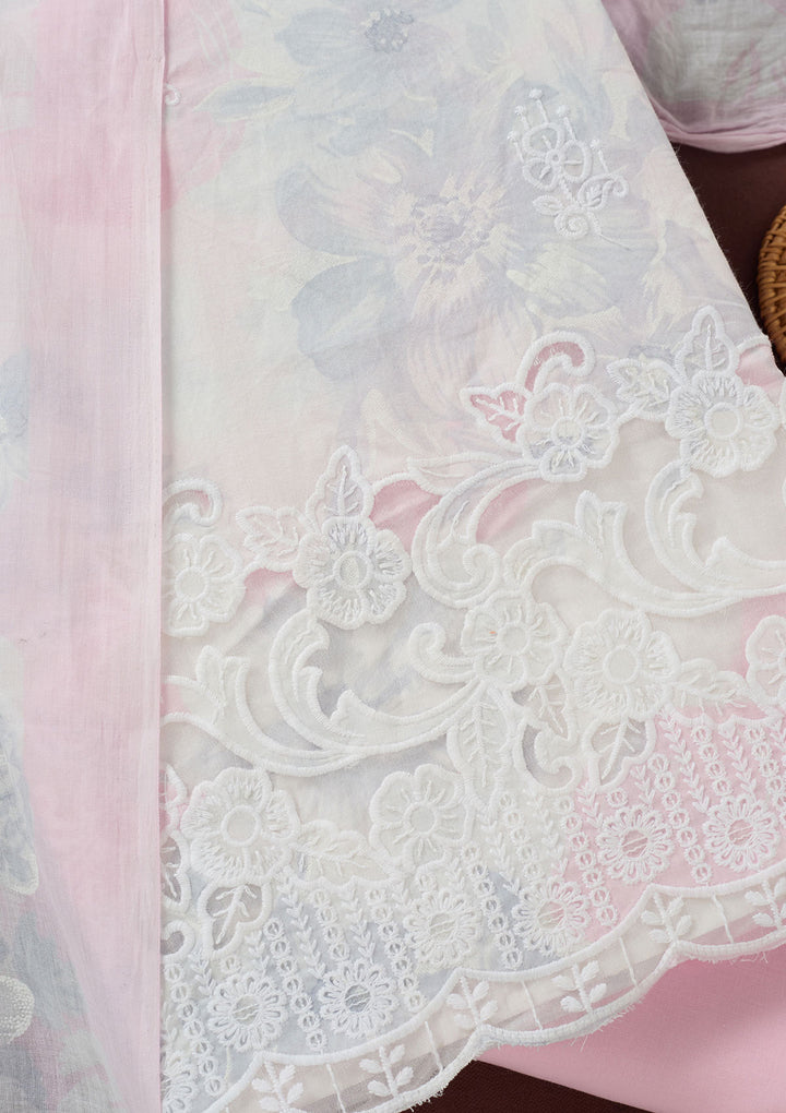 Baby Pink Threadwork Cotton Unstitched Salwar Suit