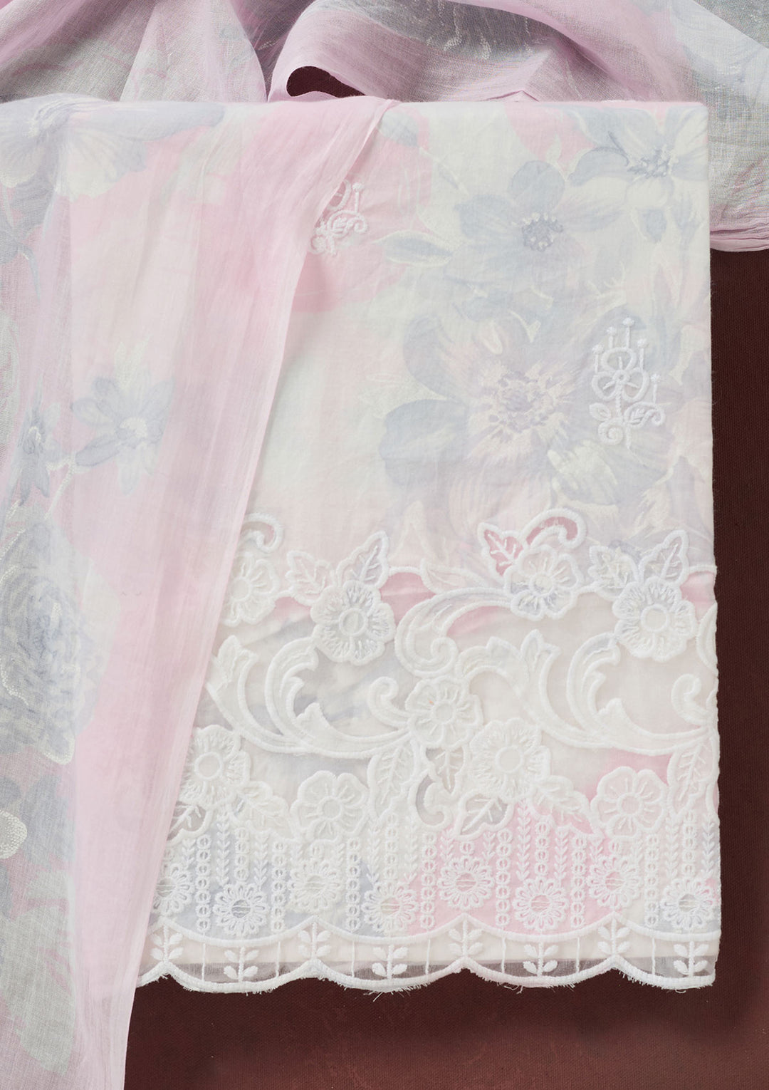 Baby Pink Threadwork Cotton Unstitched Salwar Suit