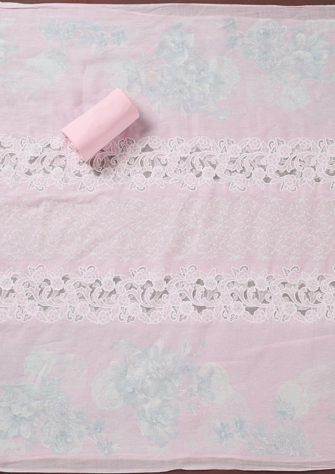 Baby Pink Threadwork Cotton Unstitched Salwar Suit