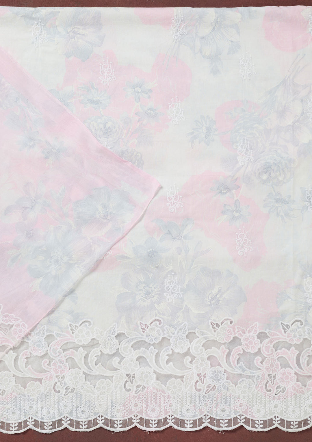 Baby Pink Threadwork Cotton Unstitched Salwar Suit