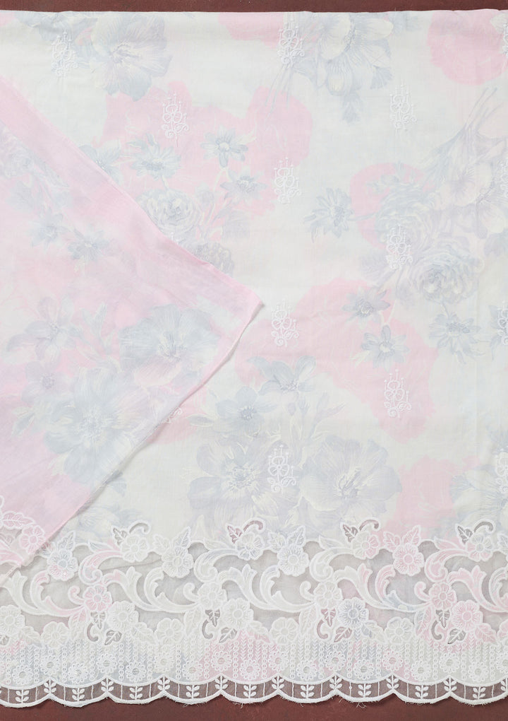 Baby Pink Threadwork Cotton Unstitched Salwar Suit