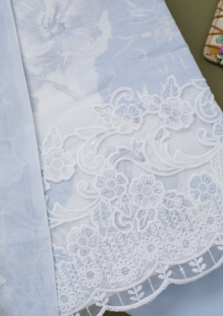 Sky Blue Threadwork Cotton Unstitched Salwar Suit