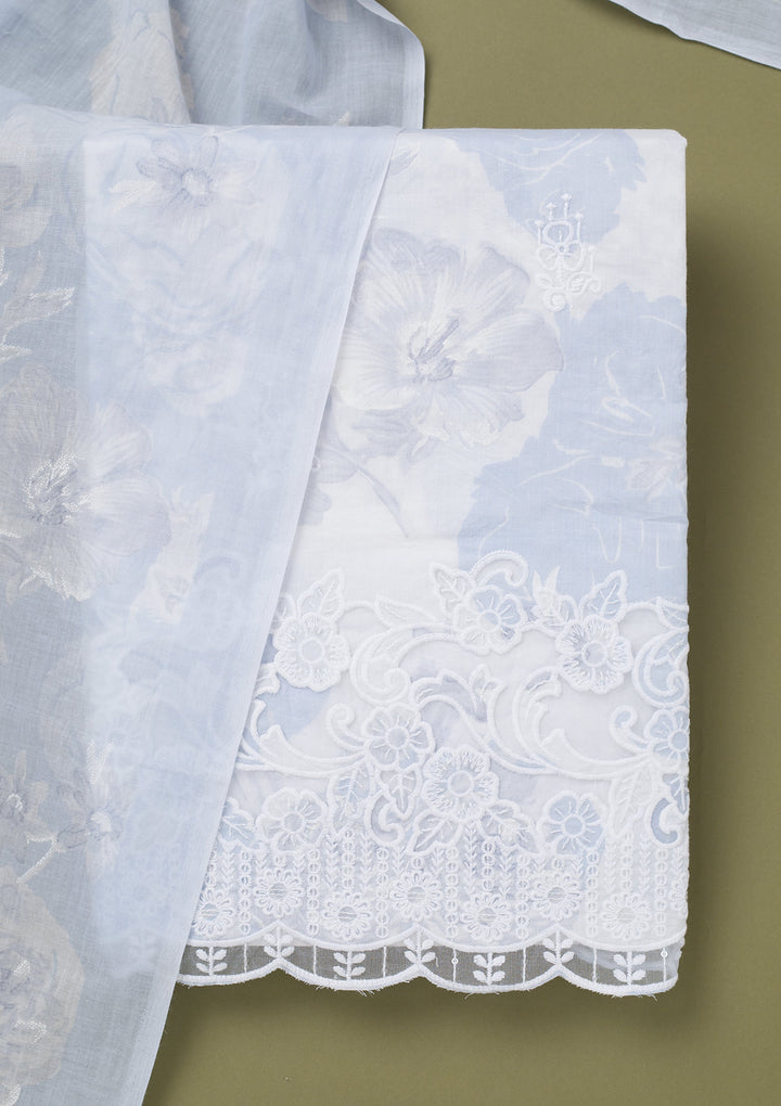 Sky Blue Threadwork Cotton Unstitched Salwar Suit
