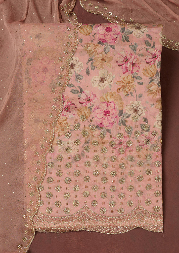 Pink Bling Crepe Unstitched Salwar Suit