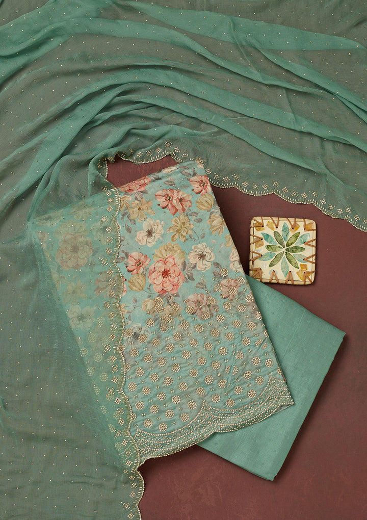 Sea Green Bling Crepe Unstitched Salwar Suit