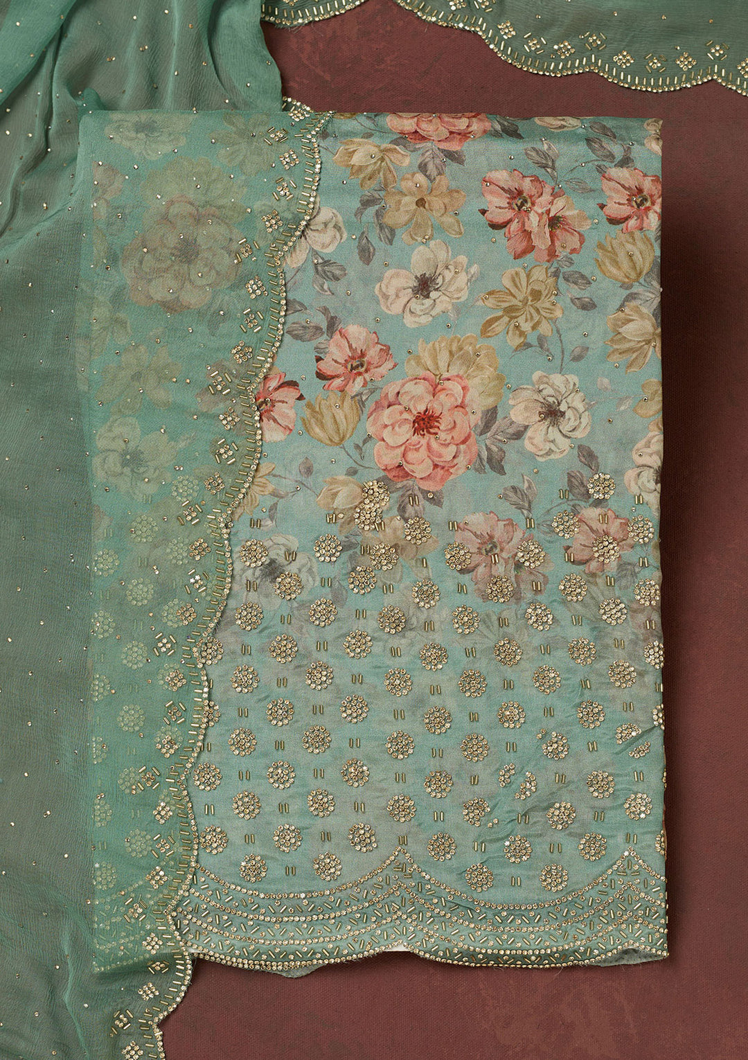 Sea Green Bling Crepe Unstitched Salwar Suit