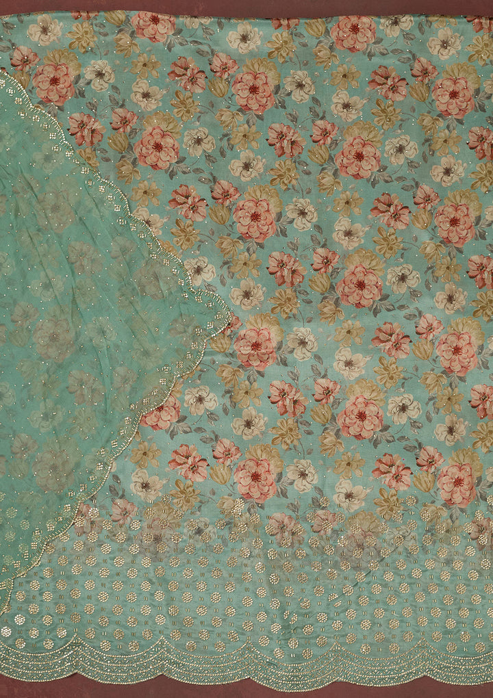 Sea Green Bling Crepe Unstitched Salwar Suit