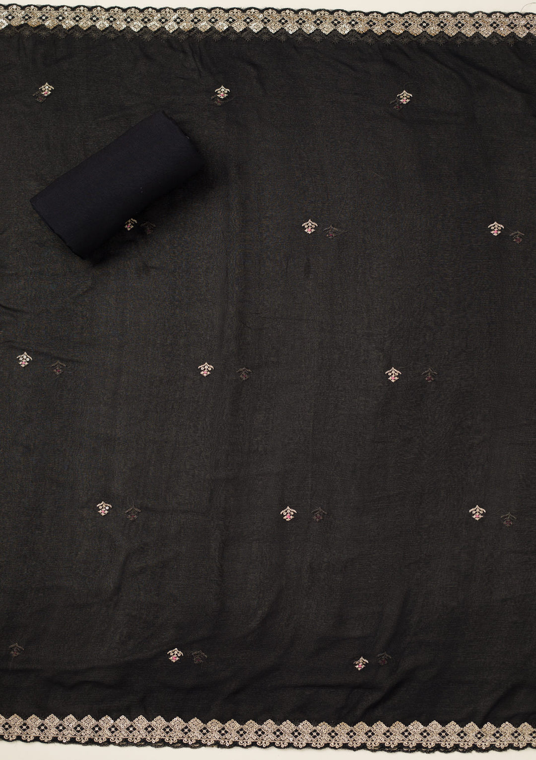 Black Zariwork Organza Unstitched Salwar Suit