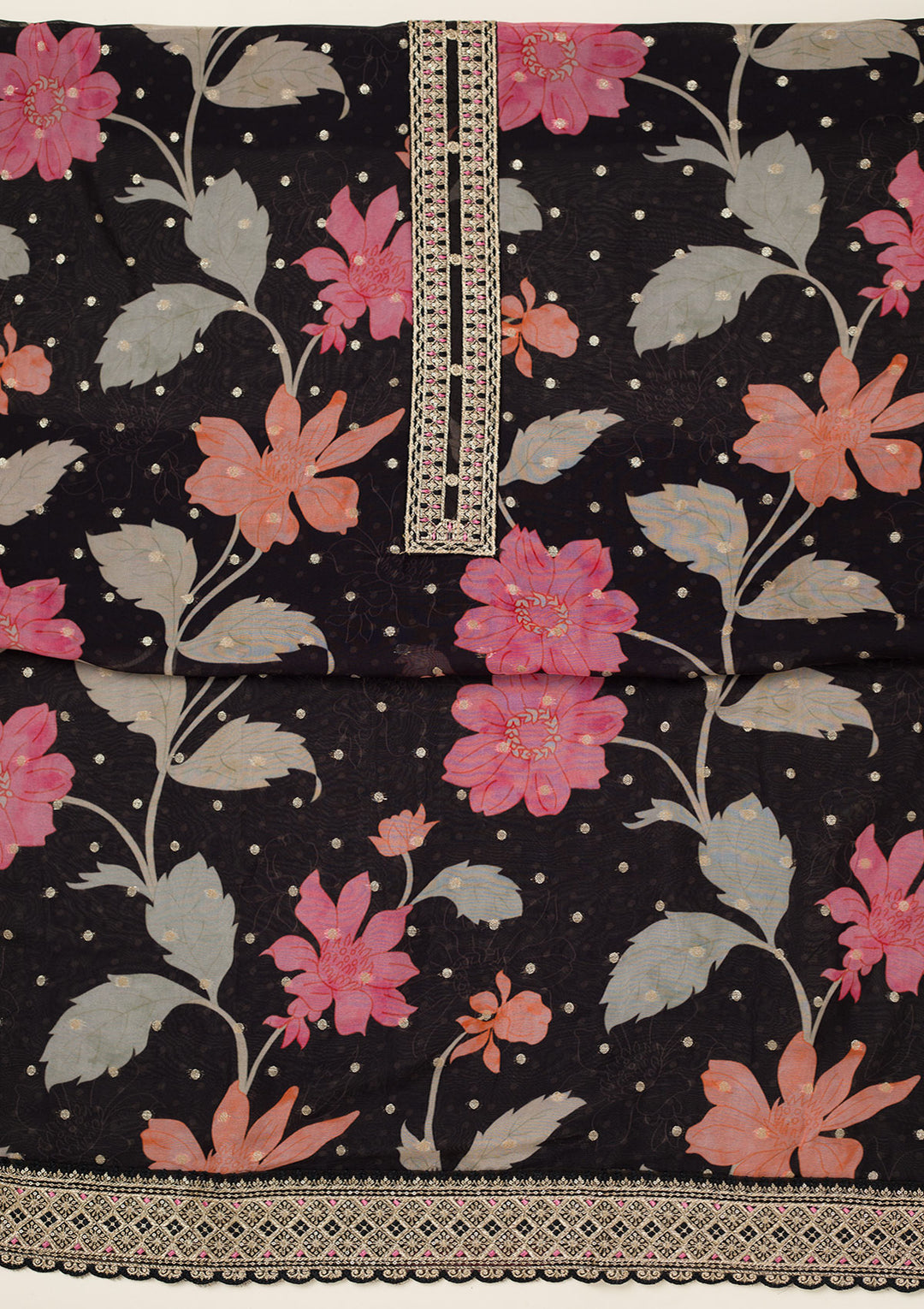 Black Zariwork Organza Unstitched Salwar Suit