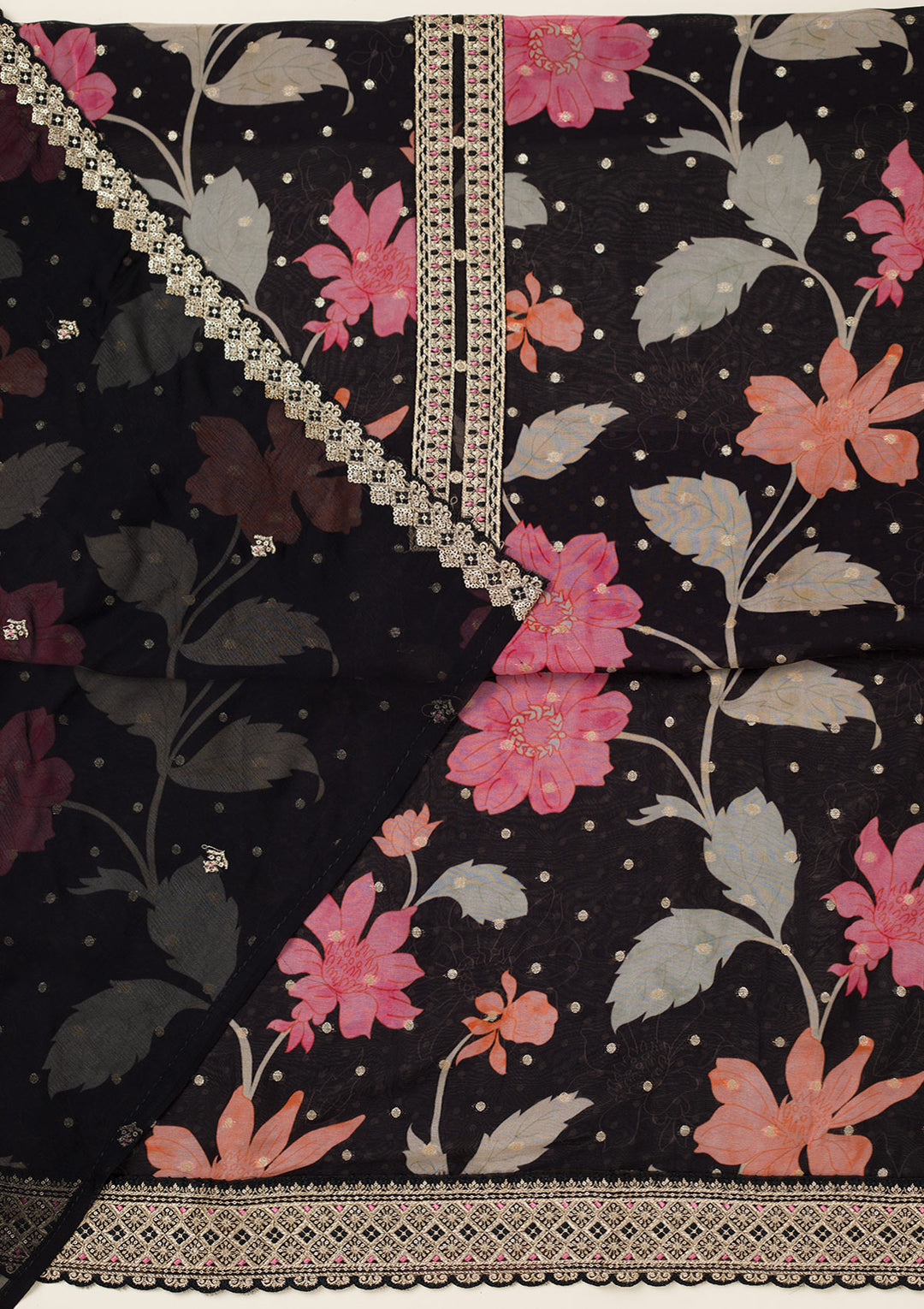 Black Zariwork Organza Unstitched Salwar Suit