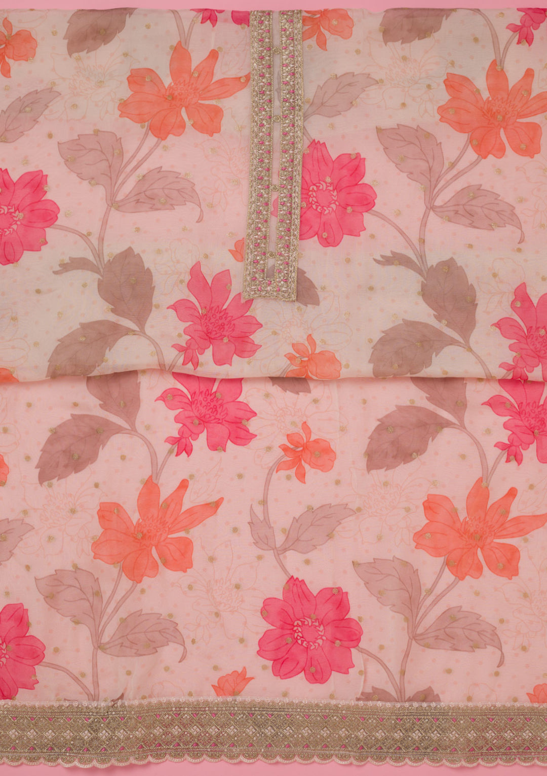 Cream Zariwork Organza Unstitched Salwar Suit