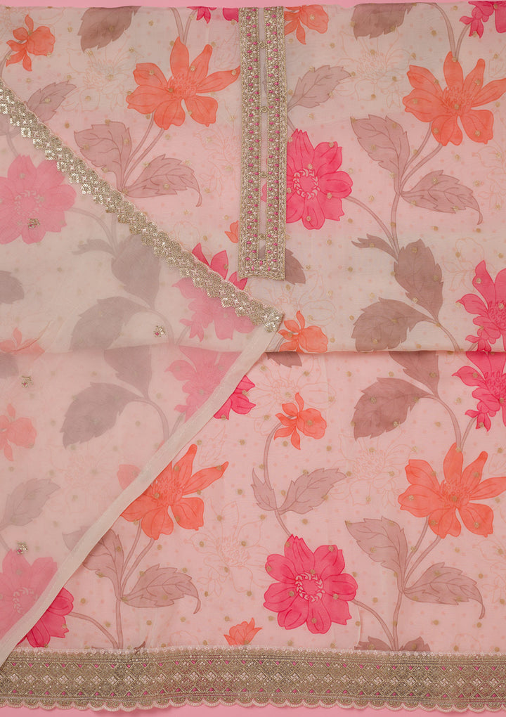 Cream Zariwork Organza Unstitched Salwar Suit