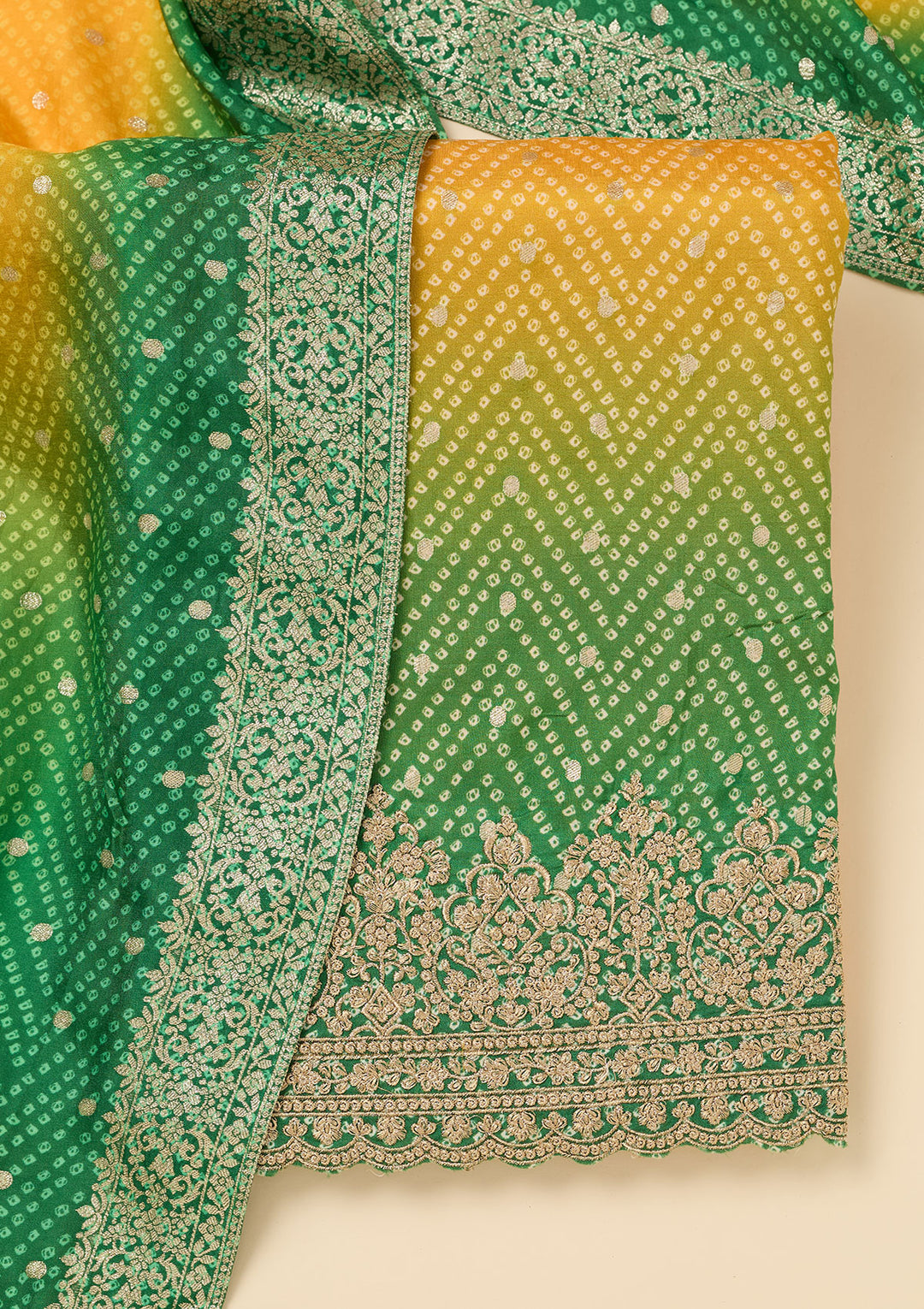 Yellow Zariwork Dola Silk Unstitched Salwar Suit