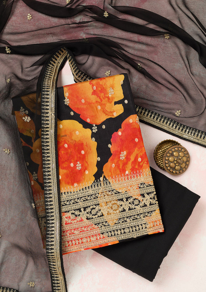 Black Zariwork Dola Silk Unstitched Salwar Suit