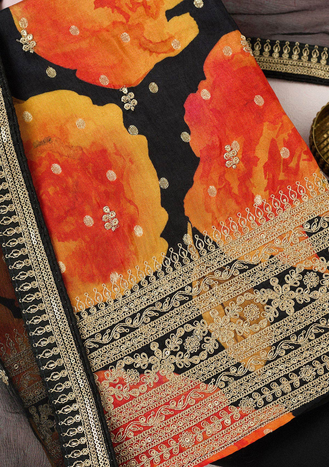 Black Zariwork Dola Silk Unstitched Salwar Suit