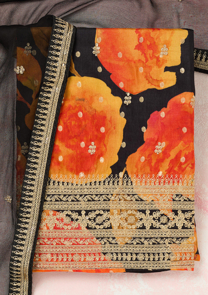 Black Zariwork Dola Silk Unstitched Salwar Suit