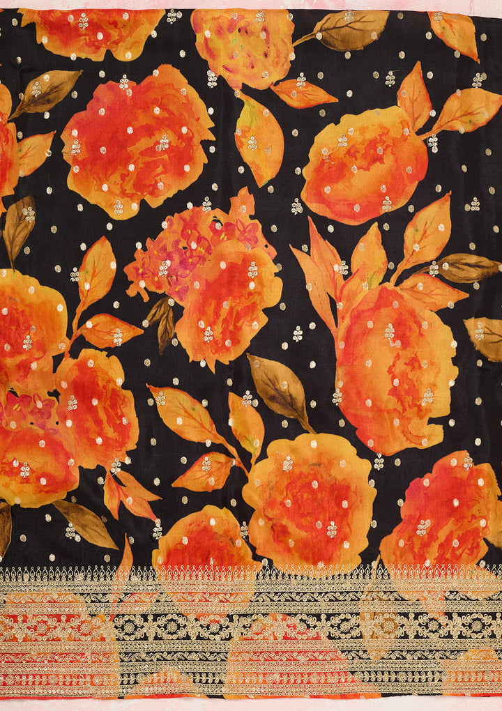 Black Zariwork Dola Silk Unstitched Salwar Suit