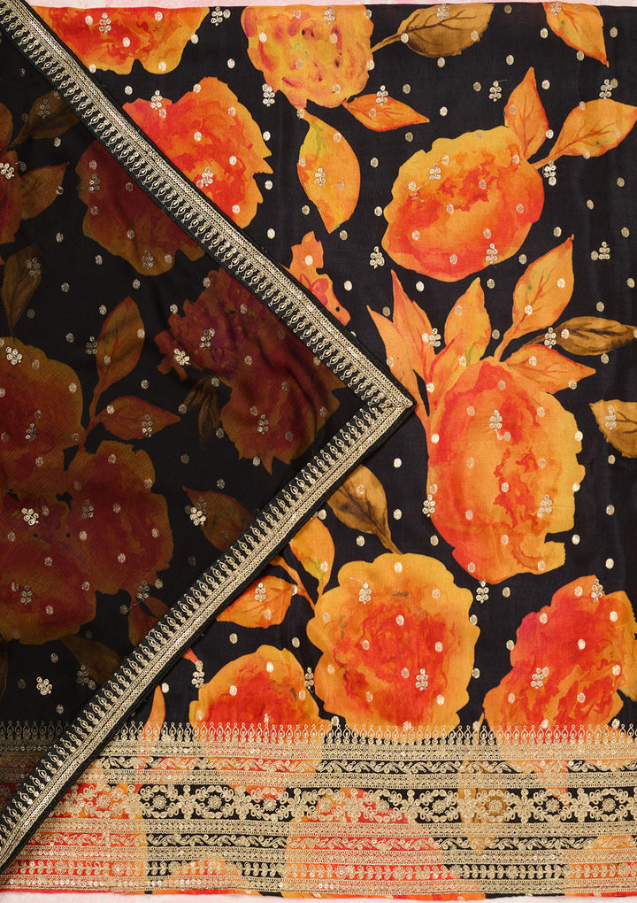 Black Zariwork Dola Silk Unstitched Salwar Suit