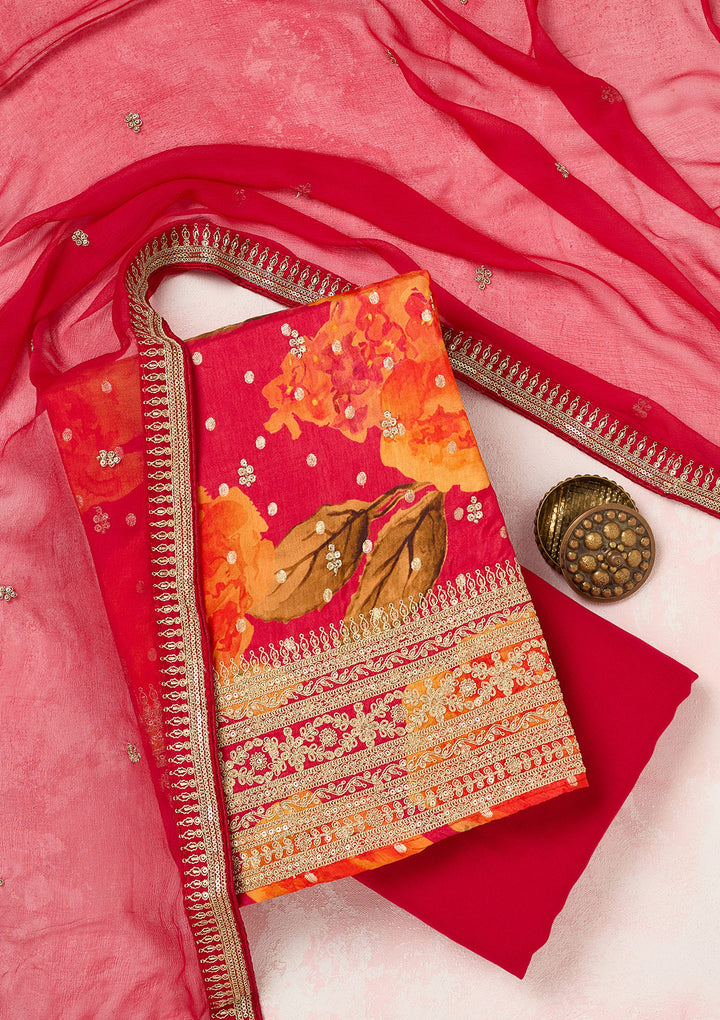 Rani Pink Zariwork Dola Silk Unstitched Salwar Suit