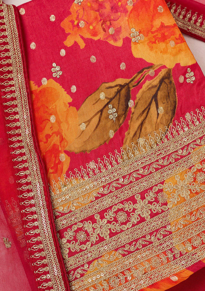 Rani Pink Zariwork Dola Silk Unstitched Salwar Suit