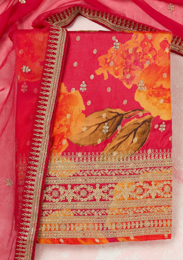 Rani Pink Zariwork Dola Silk Unstitched Salwar Suit