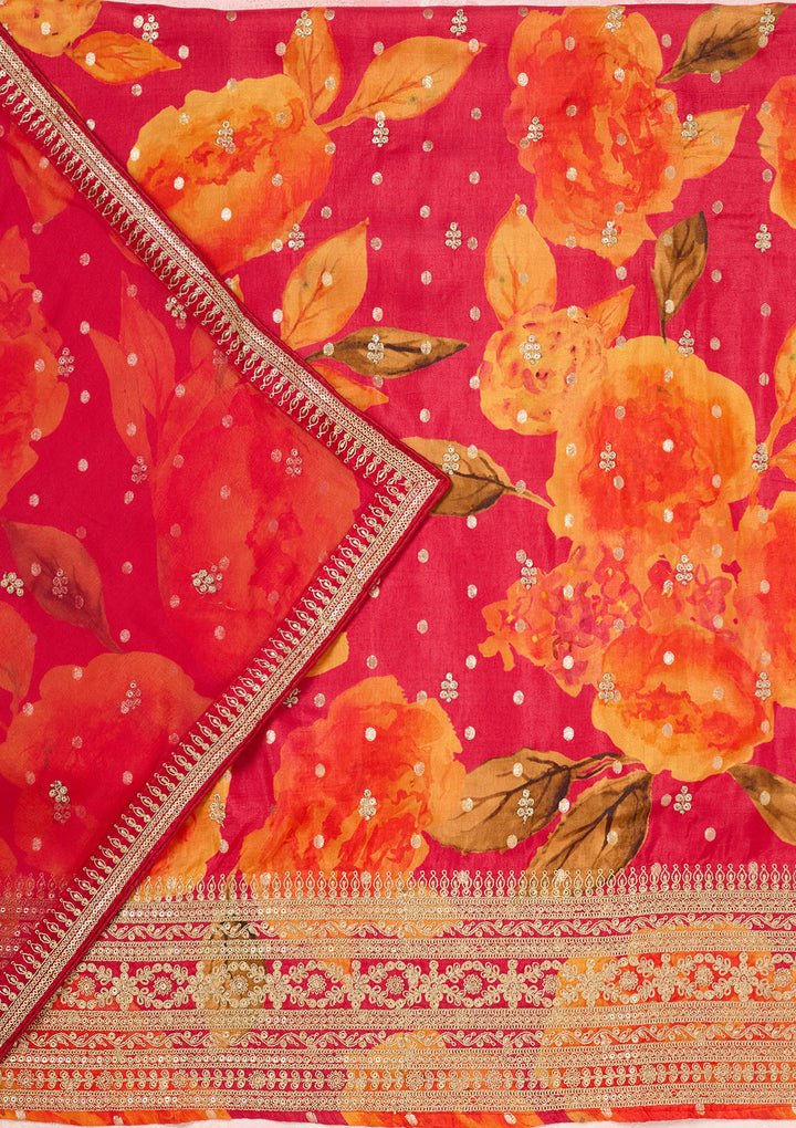 Rani Pink Zariwork Dola Silk Unstitched Salwar Suit