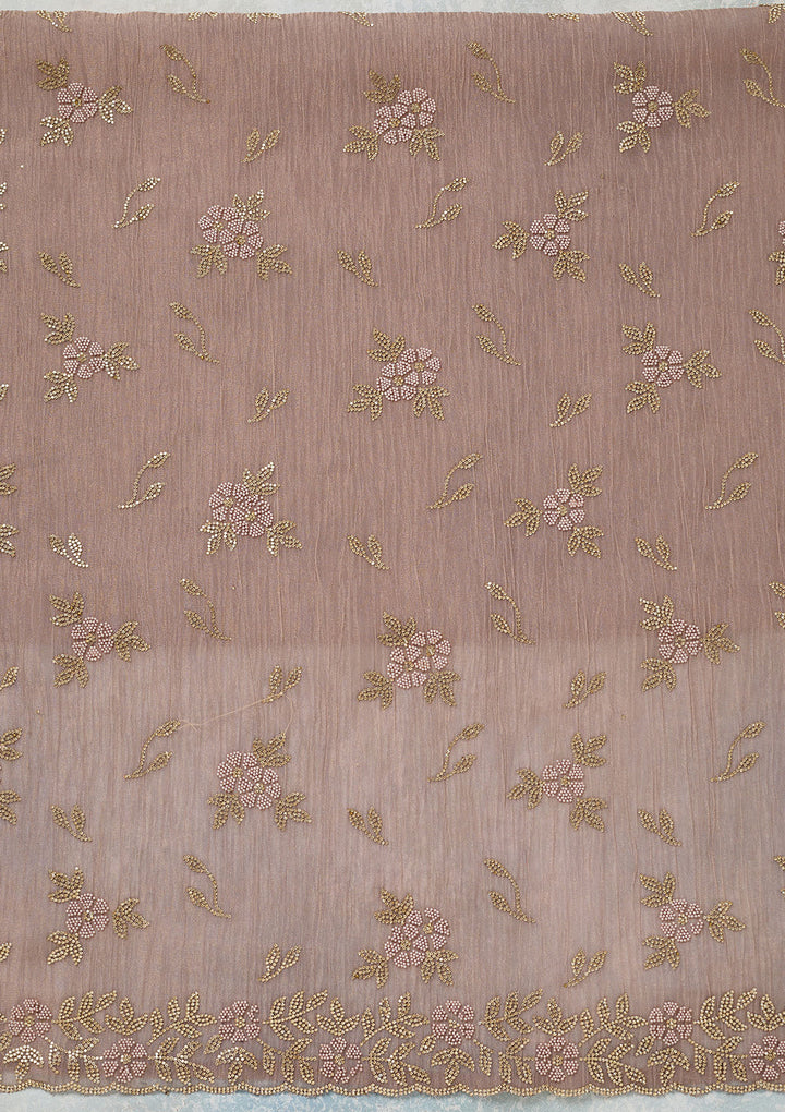 Lavender Tissue Gold Zardozi Work Unstitched Dress Material With Matching Bottom And Dupatta