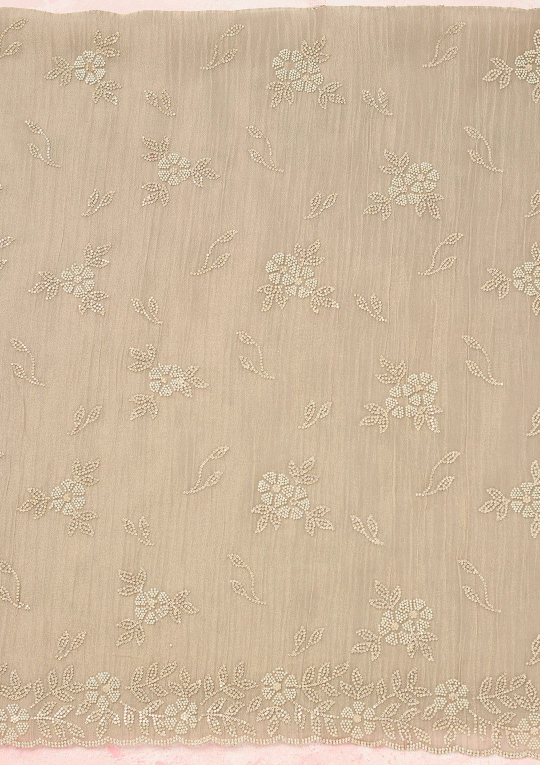 Light Grey Tissue Gold Zardozi Work Unstitched Dress Material With Matching Bottom And Dupatta