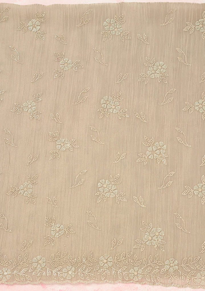 Light Grey Tissue Gold Zardozi Work Unstitched Dress Material With Matching Bottom And Dupatta