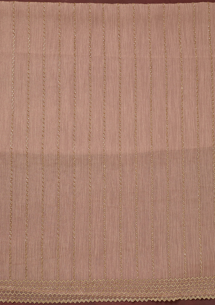 Peach Tissue Gold Stonework Unstitched Dress Material With Matching Bottom And Dupatta