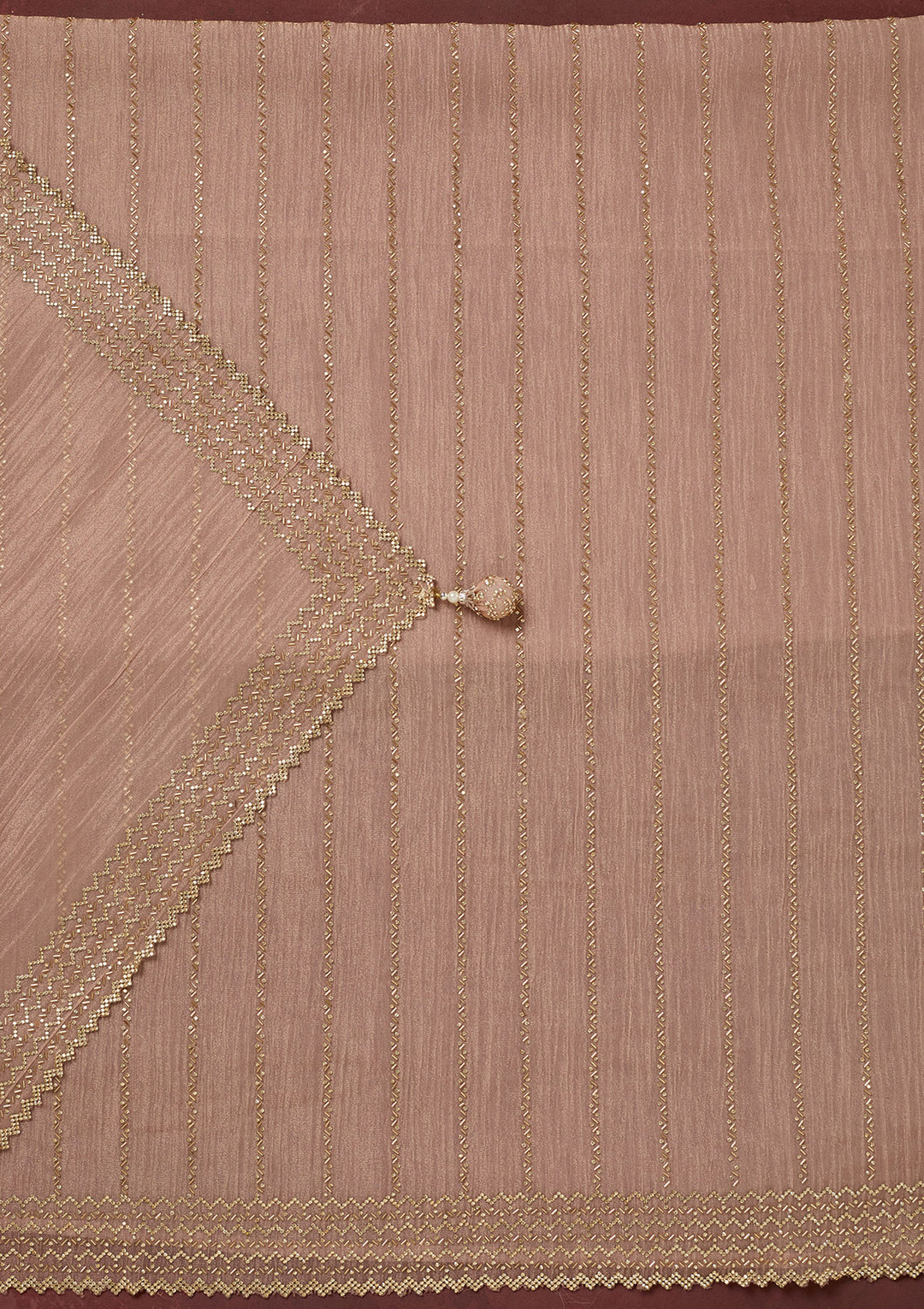 Peach Tissue Gold Stonework Unstitched Dress Material With Matching Bottom And Dupatta