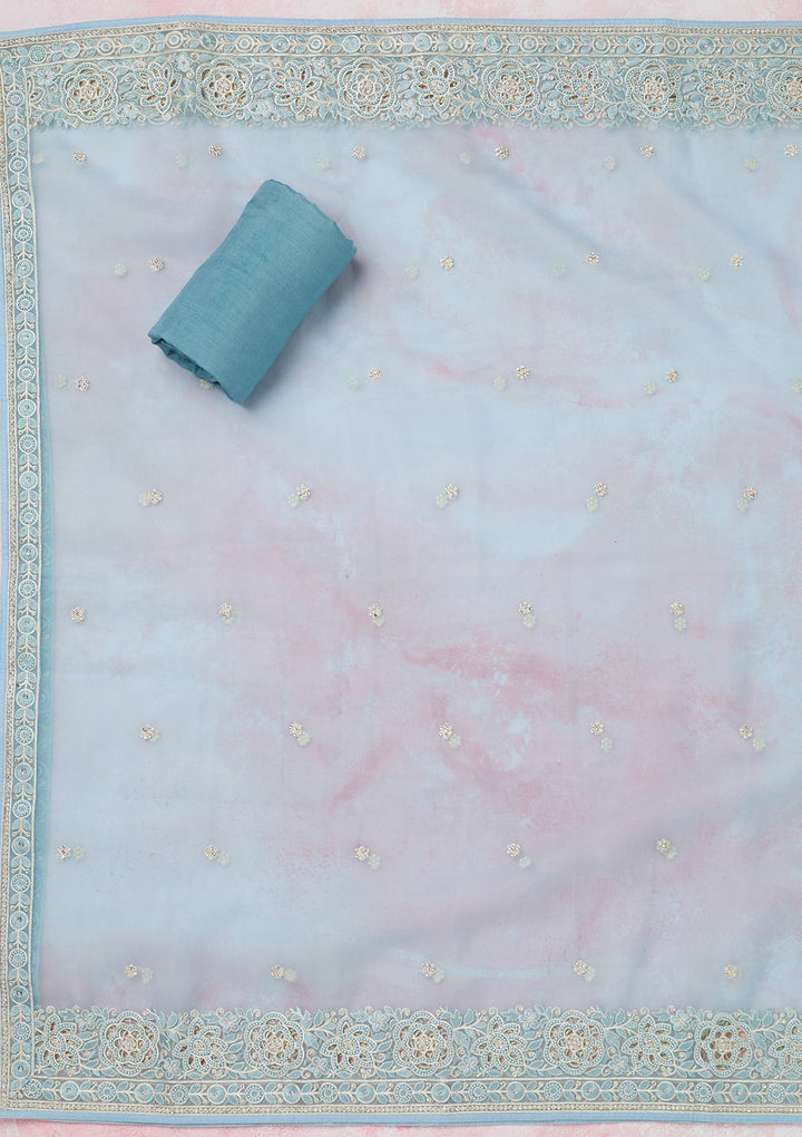 Sky Blue Threadwork Semi Crepe Unstitched Salwar Suit