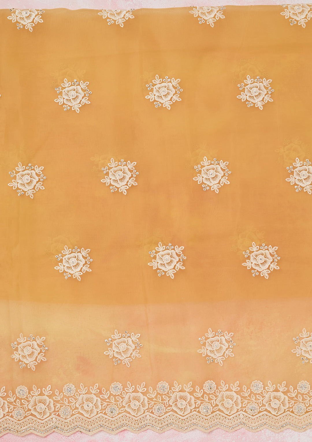 Yellow Threadwork Semi Crepe Unstitched Salwar Suit