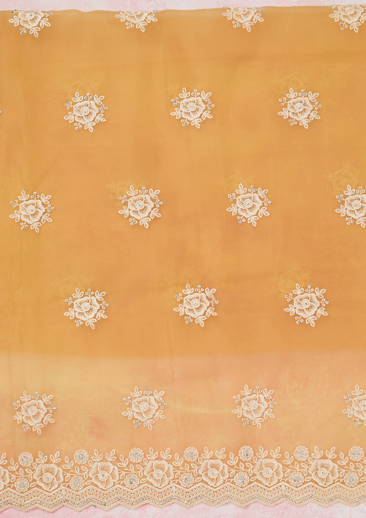 Yellow Threadwork Semi Crepe Unstitched Salwar Suit