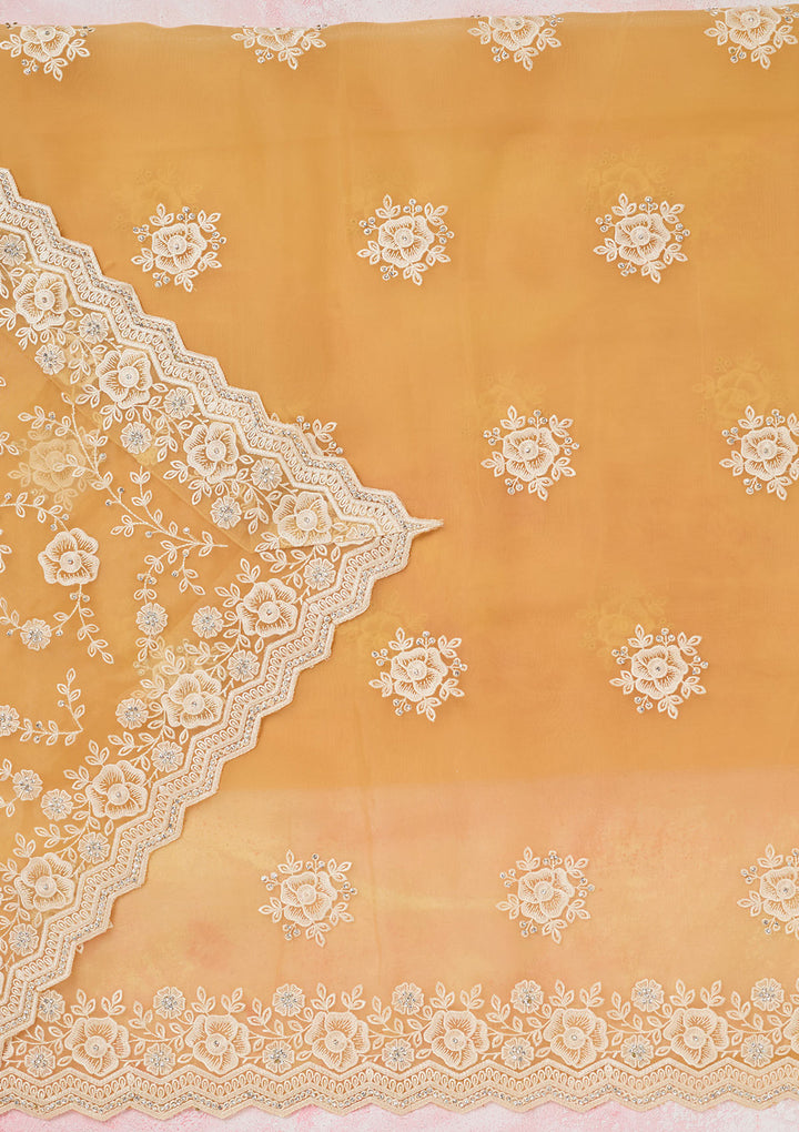 Yellow Threadwork Semi Crepe Unstitched Salwar Suit