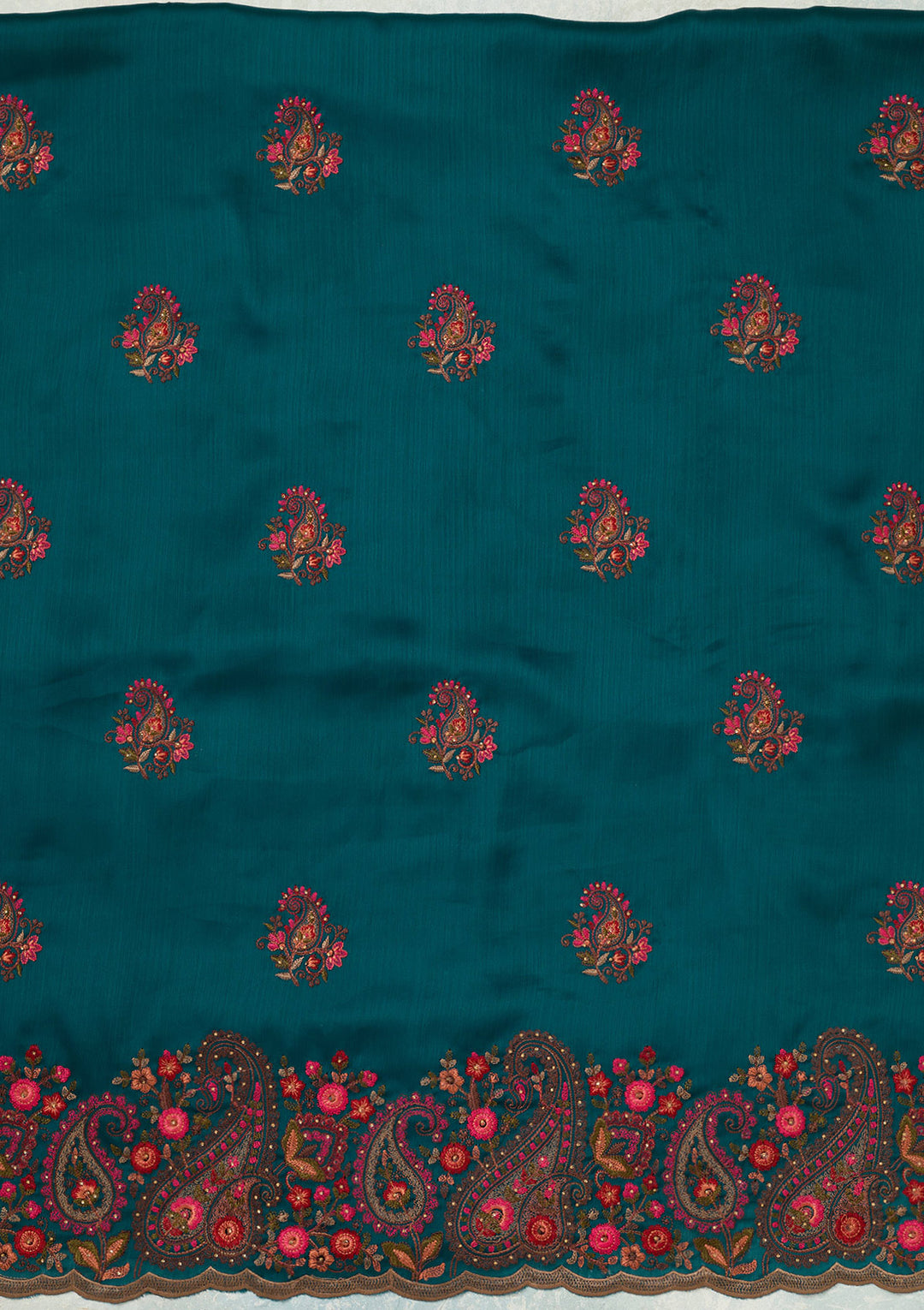 Peacock Blue Kashmiri Semi Crepe Unstitched Salwar Suit