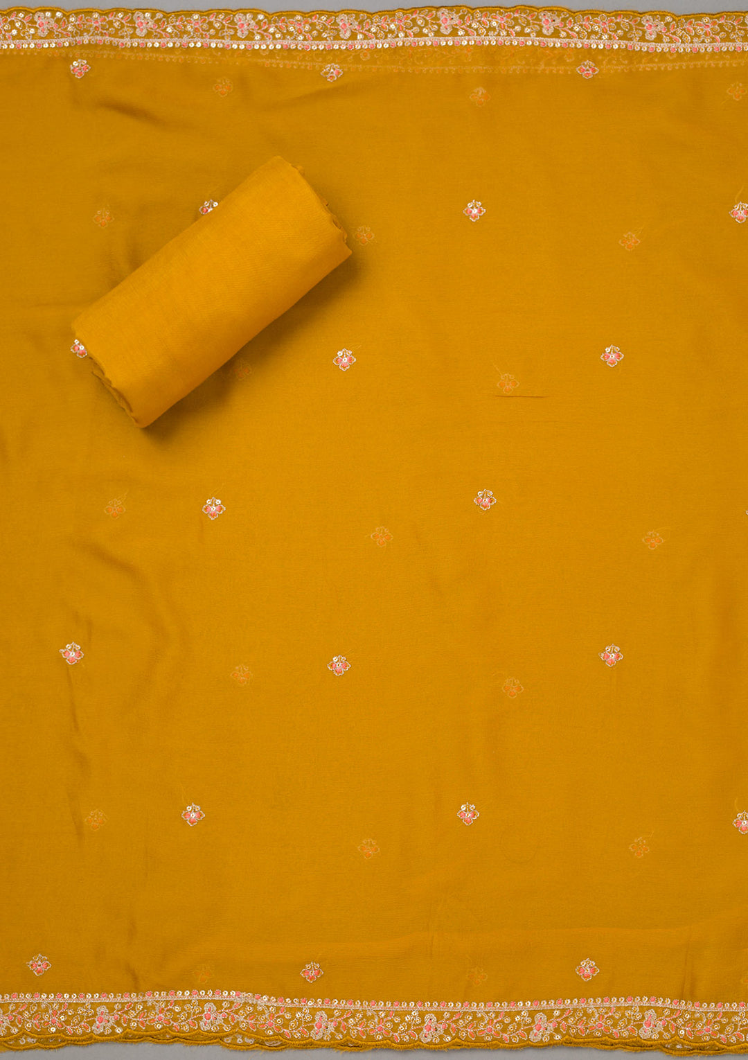 Mustard Yellow Zariwork Organza Unstitched Salwar Suit