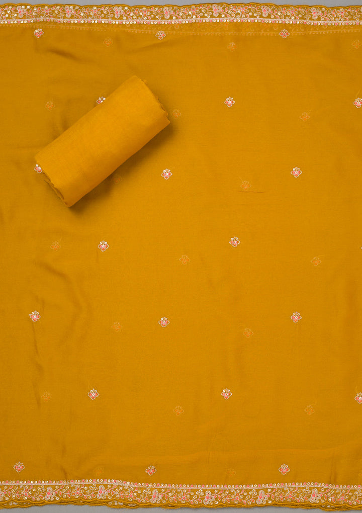 Mustard Yellow Zariwork Organza Unstitched Salwar Suit