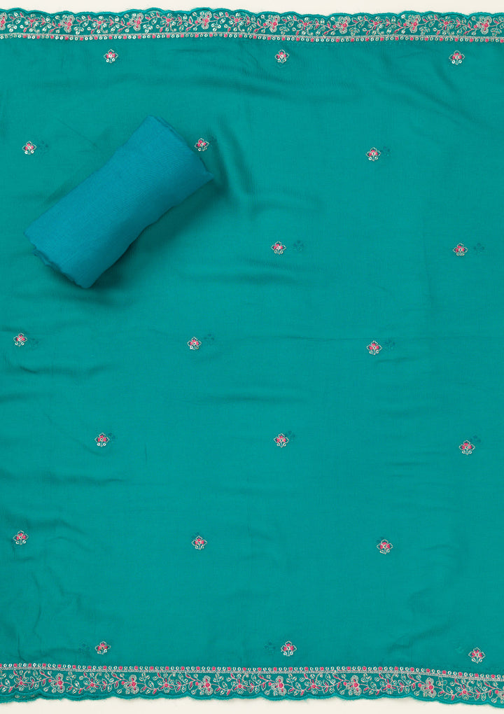 Rama Green Zariwork Organza Unstitched Salwar Suit