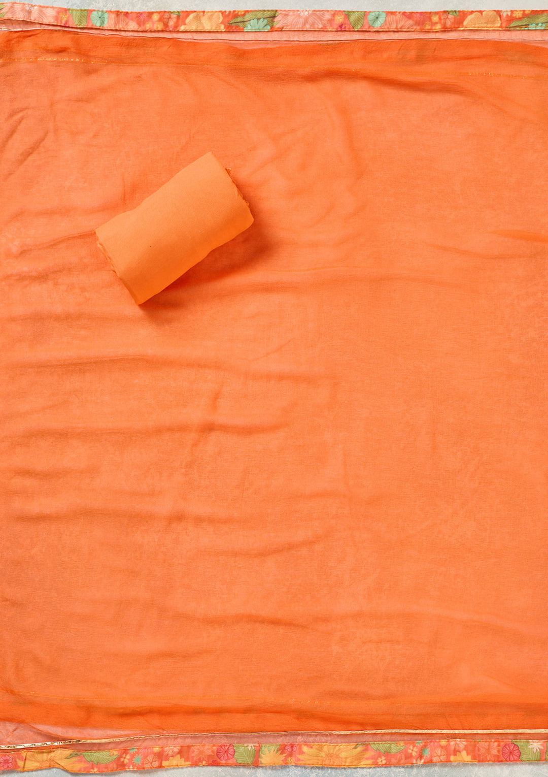 Orange Zariwork (Gold) Cotton Unstitched Salwar Suit