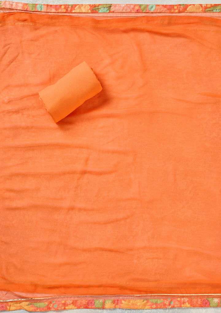 Orange Zariwork (Gold) Cotton Unstitched Salwar Suit