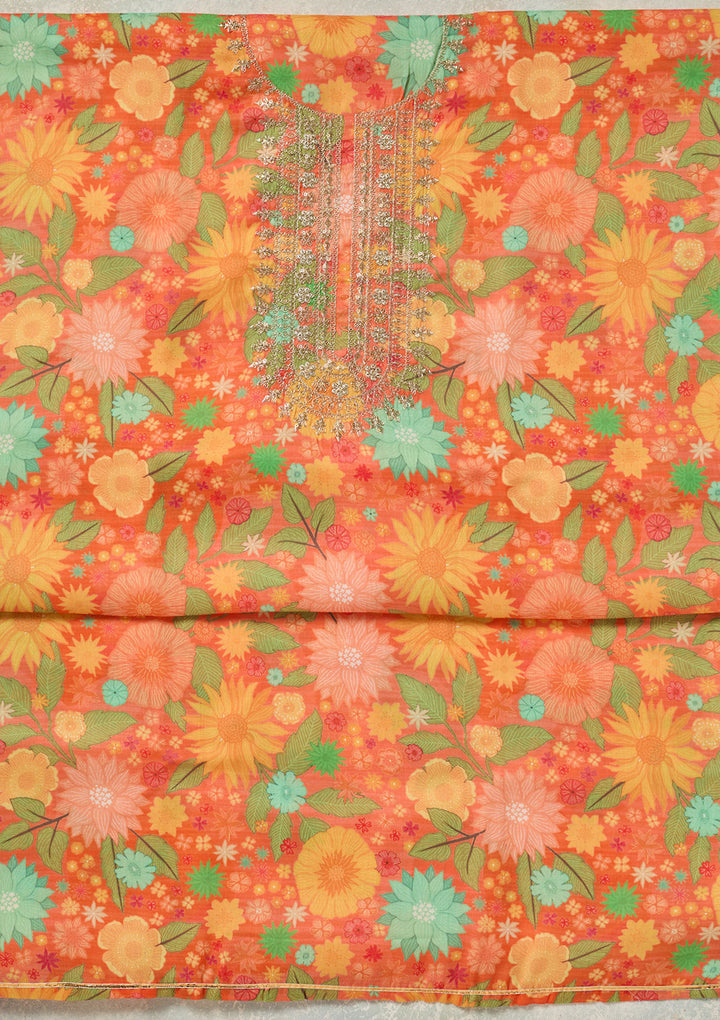 Orange Zariwork (Gold) Cotton Unstitched Salwar Suit