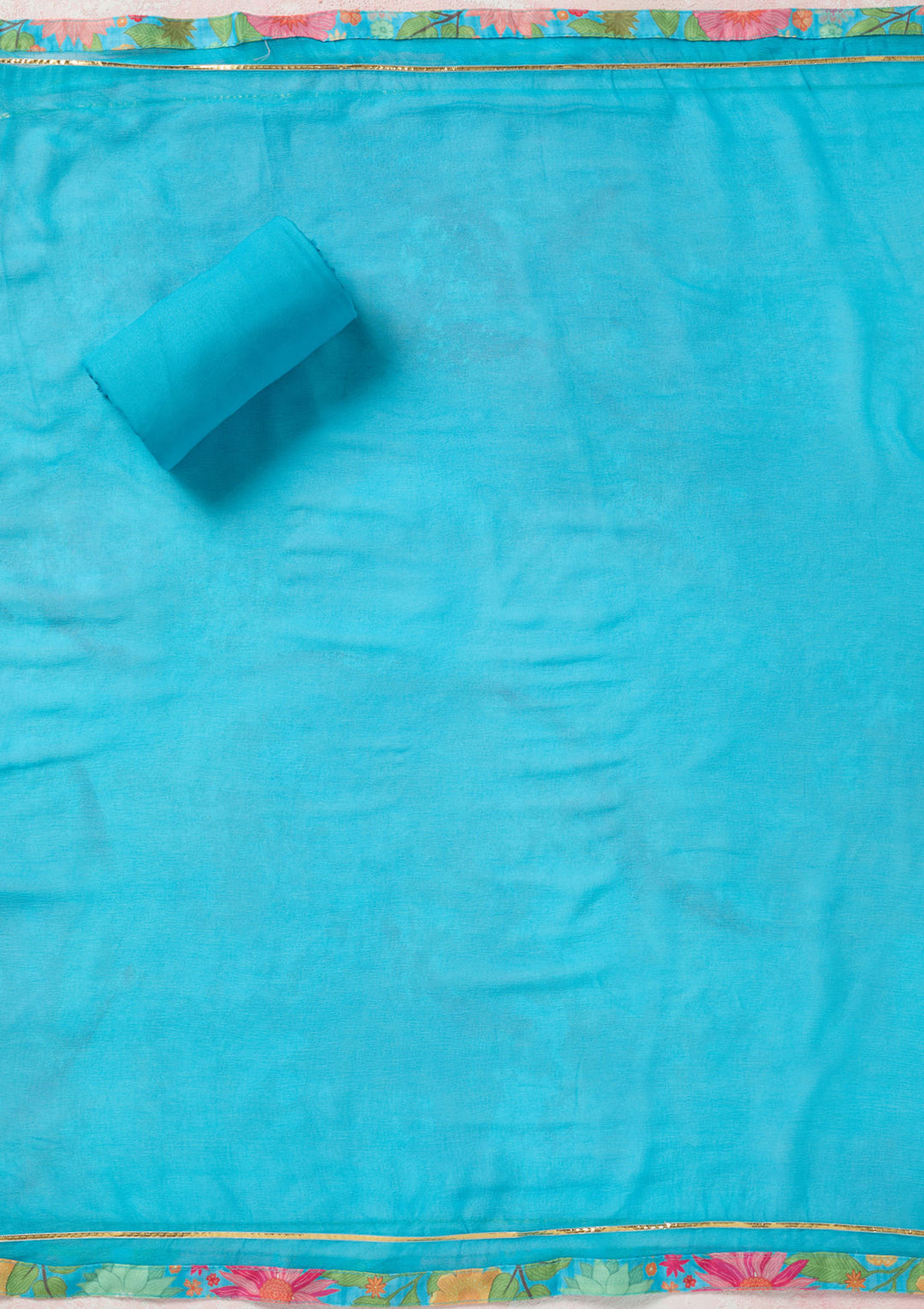 Sky Blue Zariwork (Gold) Cotton Unstitched Salwar Suit