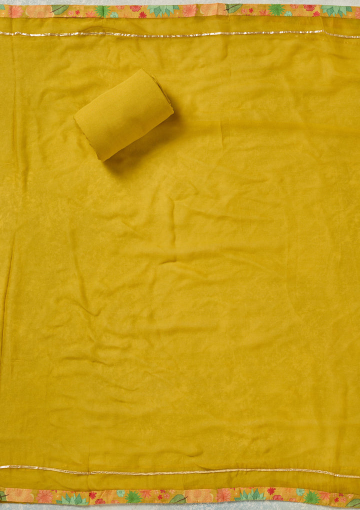 Yellow Zariwork (Gold) Cotton Unstitched Salwar Suit