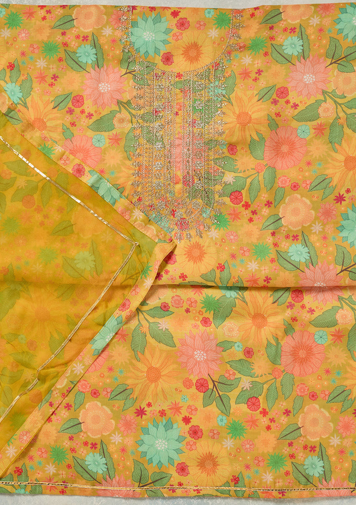 Yellow Zariwork (Gold) Cotton Unstitched Salwar Suit