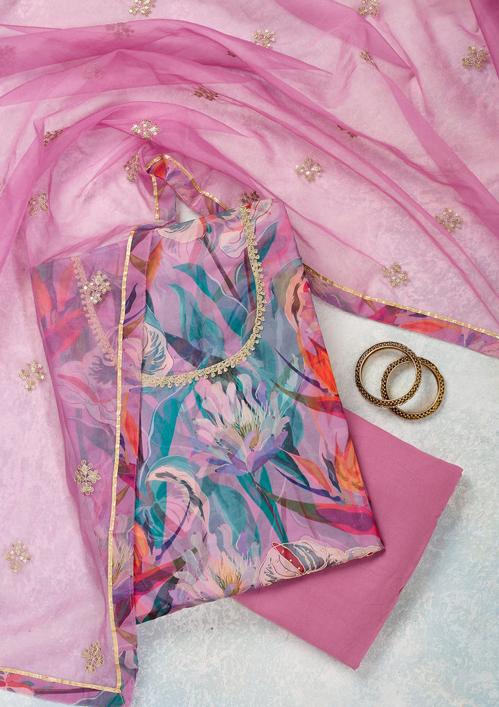 Multi Zariwork (Gold) Organza Unstitched Salwar Suit