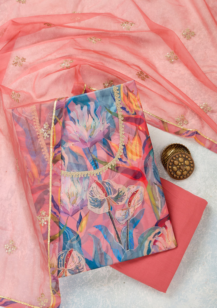 Multi Zariwork (Gold) Organza Unstitched Salwar Suit